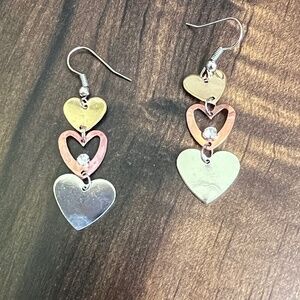Tri-Color Multi Heart Shape Dangle Earring with Rhinestone